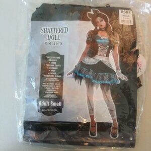 Shattered Doll Costume women's size S black, white, turquoise blue and gray